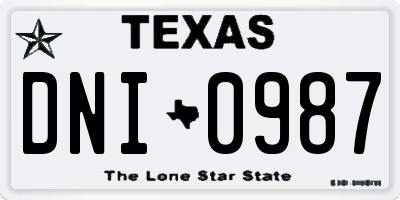 TX license plate DNI0987