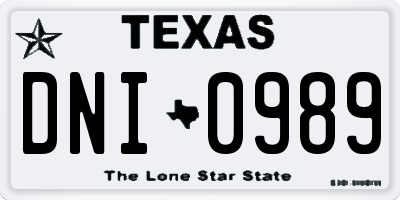 TX license plate DNI0989