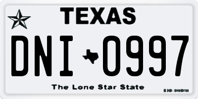 TX license plate DNI0997