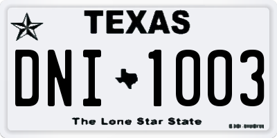 TX license plate DNI1003