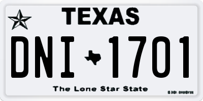 TX license plate DNI1701