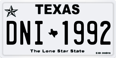 TX license plate DNI1992