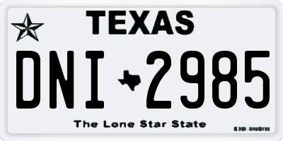 TX license plate DNI2985
