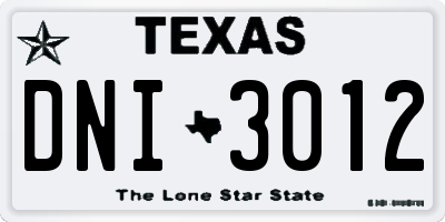 TX license plate DNI3012