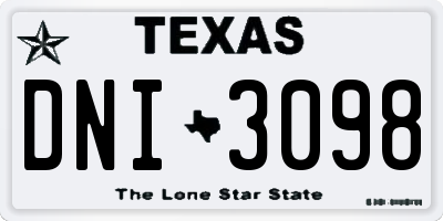 TX license plate DNI3098