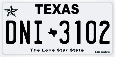 TX license plate DNI3102