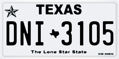TX license plate DNI3105
