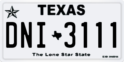 TX license plate DNI3111