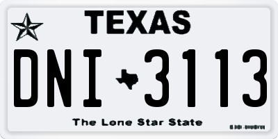 TX license plate DNI3113