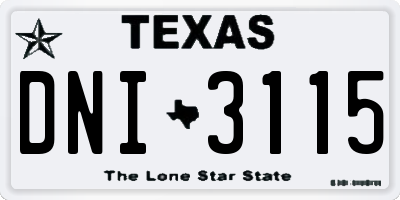 TX license plate DNI3115