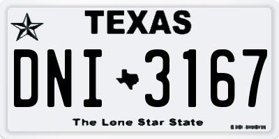 TX license plate DNI3167