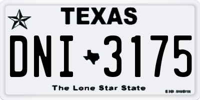 TX license plate DNI3175