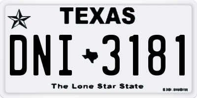 TX license plate DNI3181
