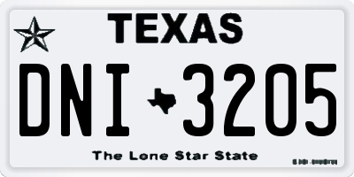 TX license plate DNI3205
