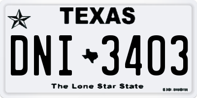 TX license plate DNI3403