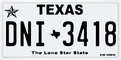 TX license plate DNI3418