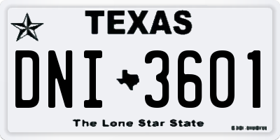 TX license plate DNI3601