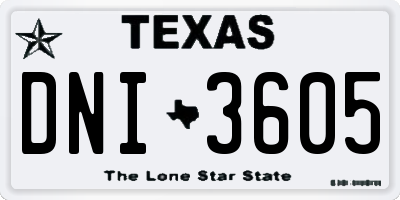 TX license plate DNI3605