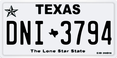 TX license plate DNI3794