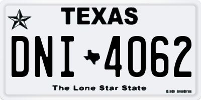 TX license plate DNI4062