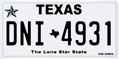 TX license plate DNI4931