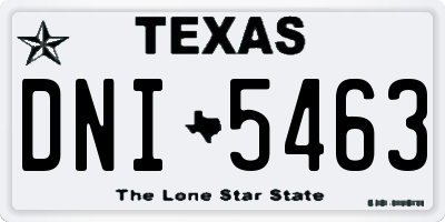 TX license plate DNI5463