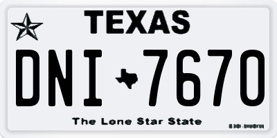 TX license plate DNI7670