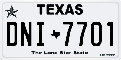 TX license plate DNI7701