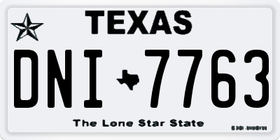 TX license plate DNI7763