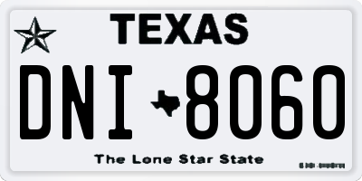 TX license plate DNI8060