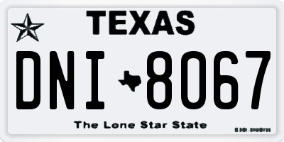 TX license plate DNI8067