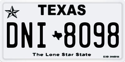 TX license plate DNI8098