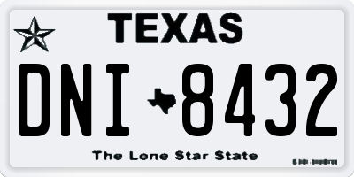 TX license plate DNI8432