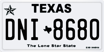 TX license plate DNI8680