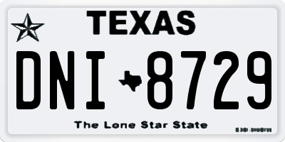 TX license plate DNI8729