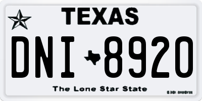 TX license plate DNI8920