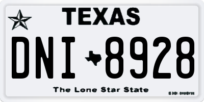 TX license plate DNI8928