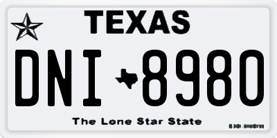 TX license plate DNI8980