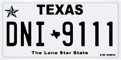 TX license plate DNI9111