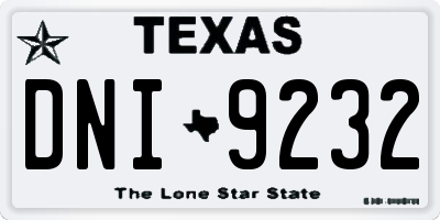 TX license plate DNI9232