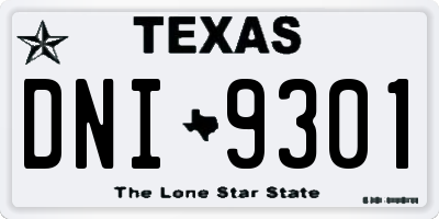 TX license plate DNI9301