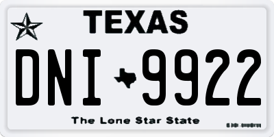 TX license plate DNI9922