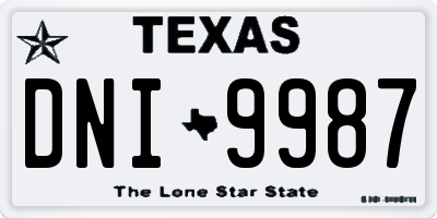 TX license plate DNI9987