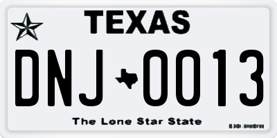 TX license plate DNJ0013