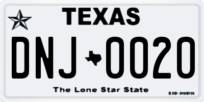 TX license plate DNJ0020