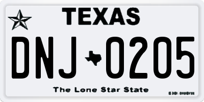 TX license plate DNJ0205