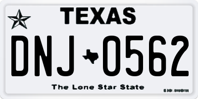 TX license plate DNJ0562