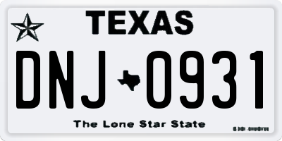 TX license plate DNJ0931