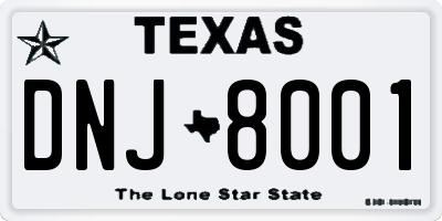 TX license plate DNJ8001