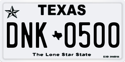 TX license plate DNK0500